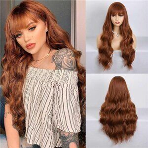 Auburn Wig with Bangs Ginger Wigs for Women Long Wavy Wigs for Cosplay